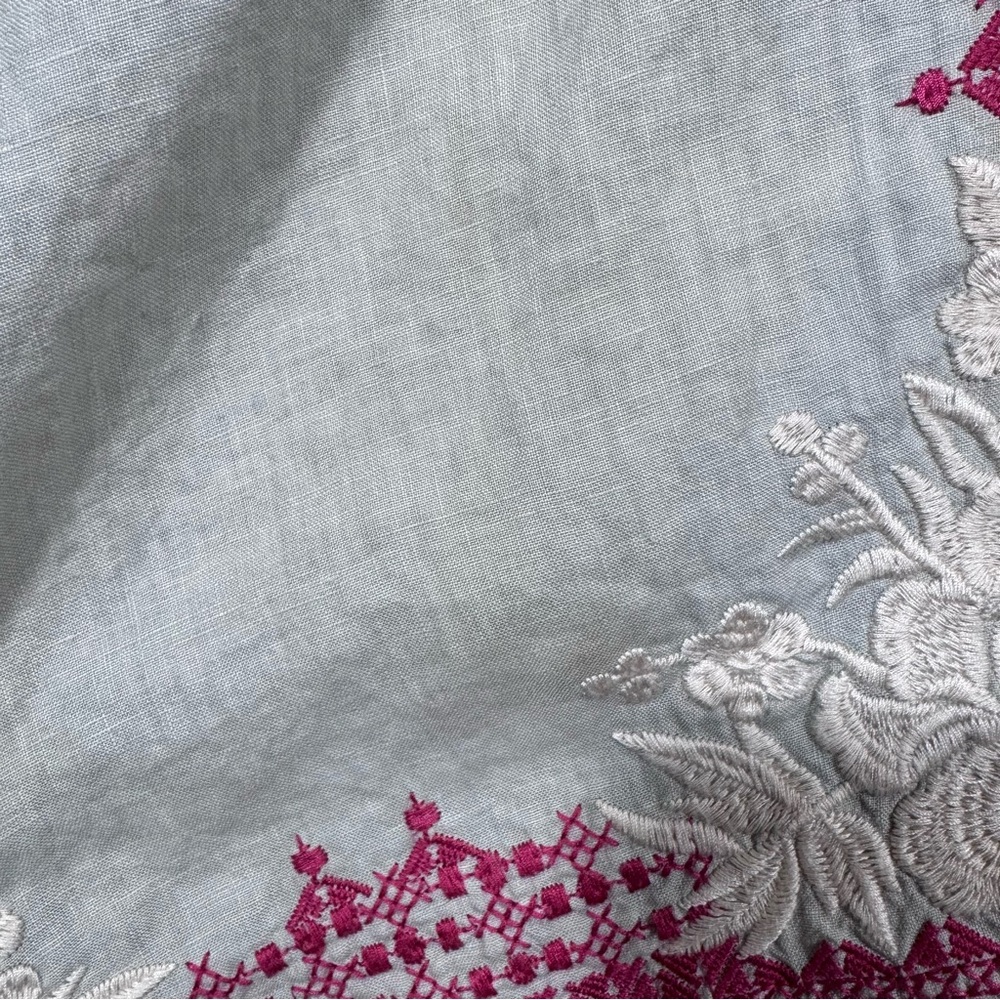 Johnny Was Camille Draped Cardigan Embroidered Natural Linen Gray Pink Size M - Picture 4 of 6